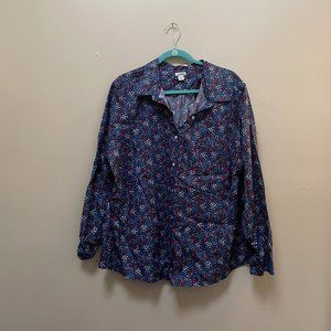 LL Bean Navy Plus Wrinkle Free Floral Blouse